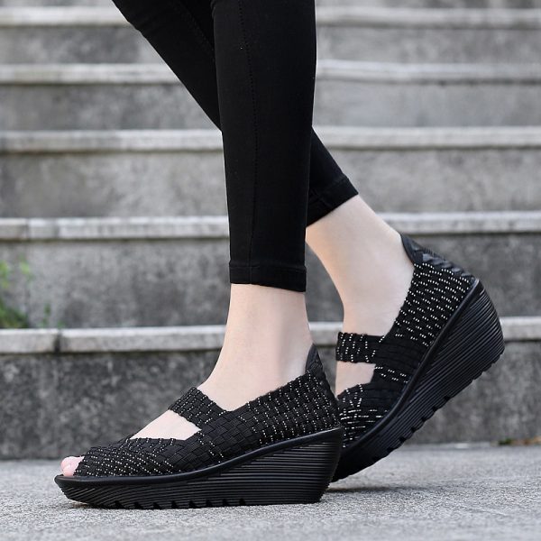 håndflettede slip-on damesko med hæl - Bilde 7