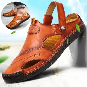 Herre sandal i lær med lukket tå